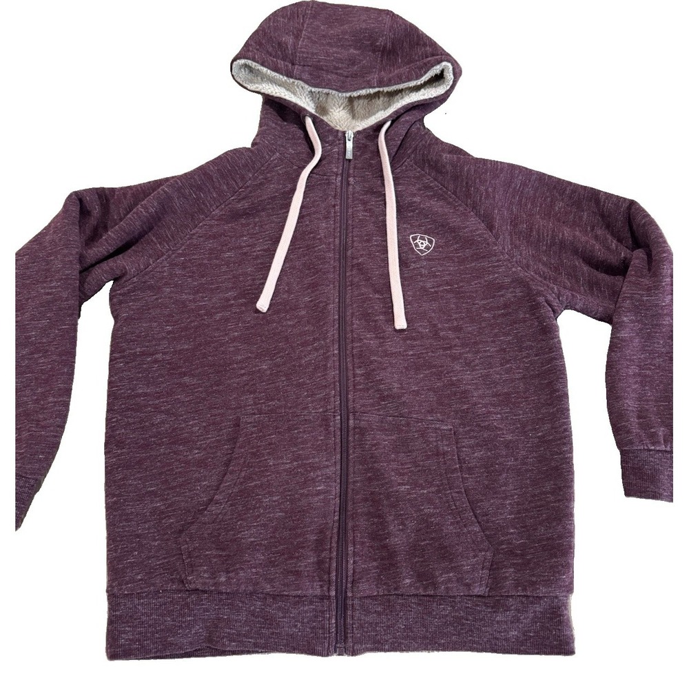 Ariat REAL Sherpa Full Zip Hoodie Women M Maroon Heather Lined Western